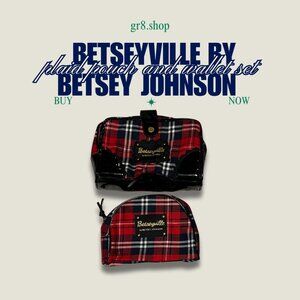 Betseyville By Betsey Johnson Plaid Pouch & Wallet Set With Black Patent Trim